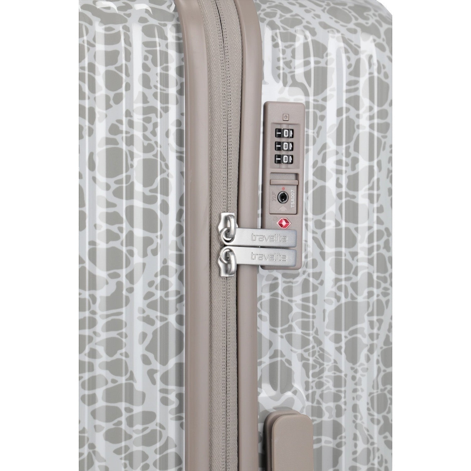 Lieblingstasche grey patterned trolley with TSA lock and zipper closure.