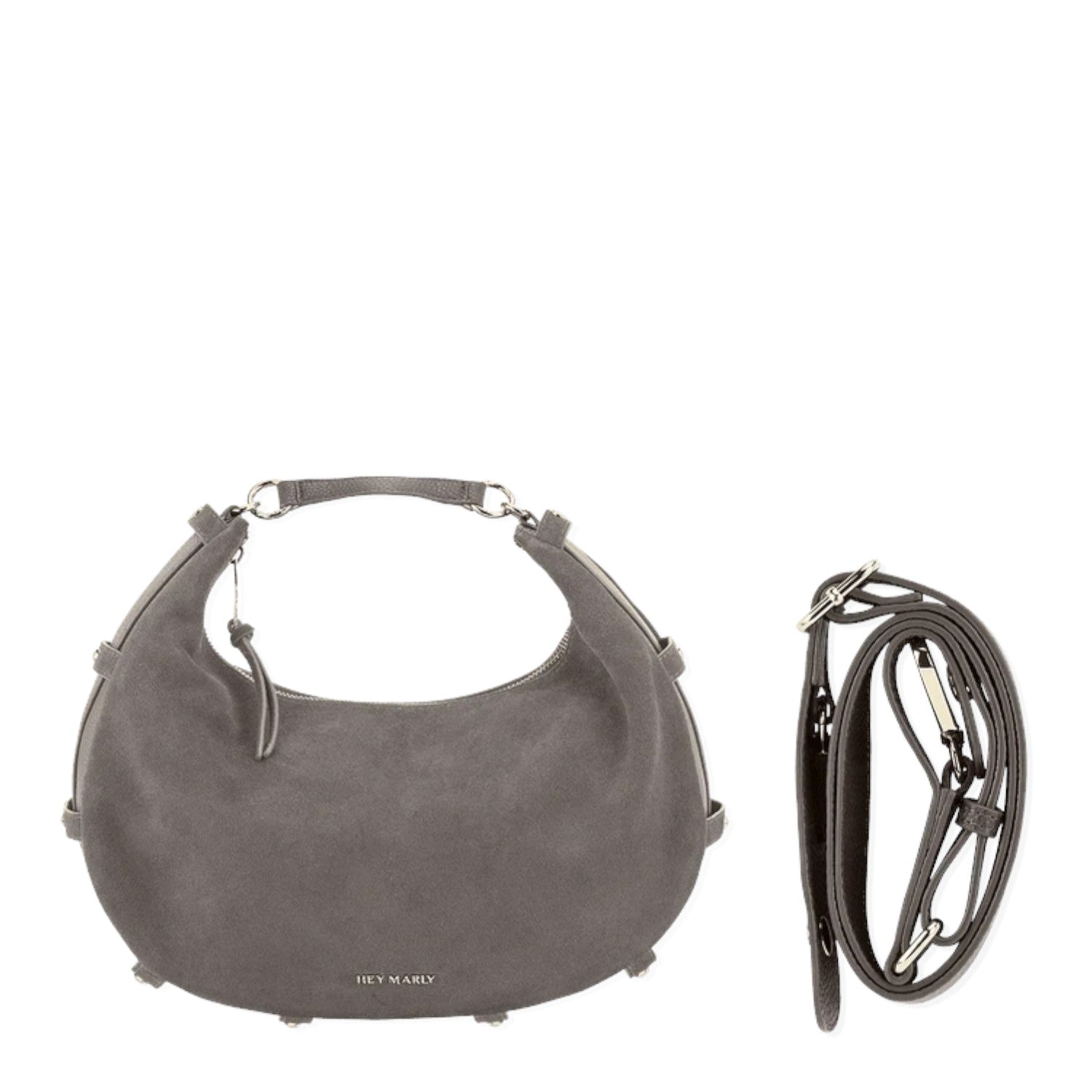 Lieblingstasche Lifetime Sister suede hobo bag in grey with a detachable shoulder strap