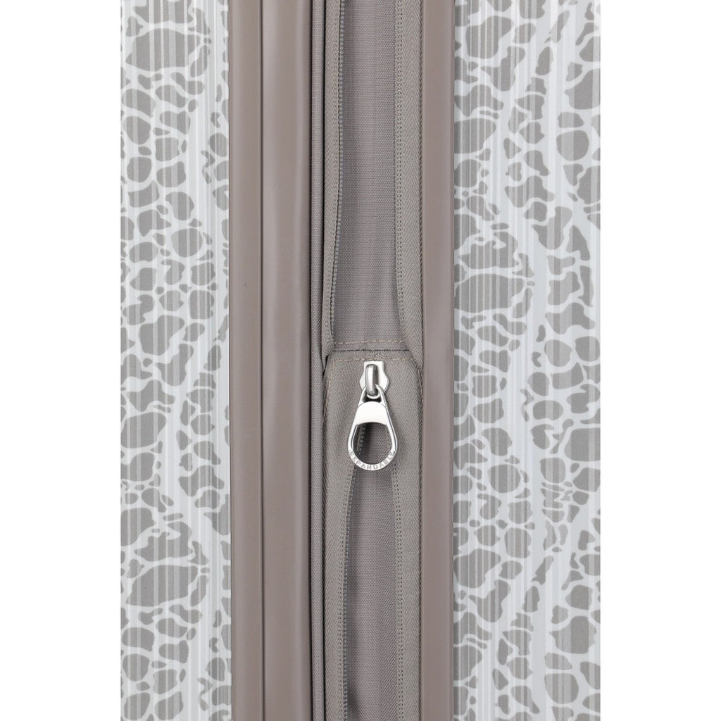Lieblingstasche grey trolley with a subtle animal print pattern and a silver zipper pull.