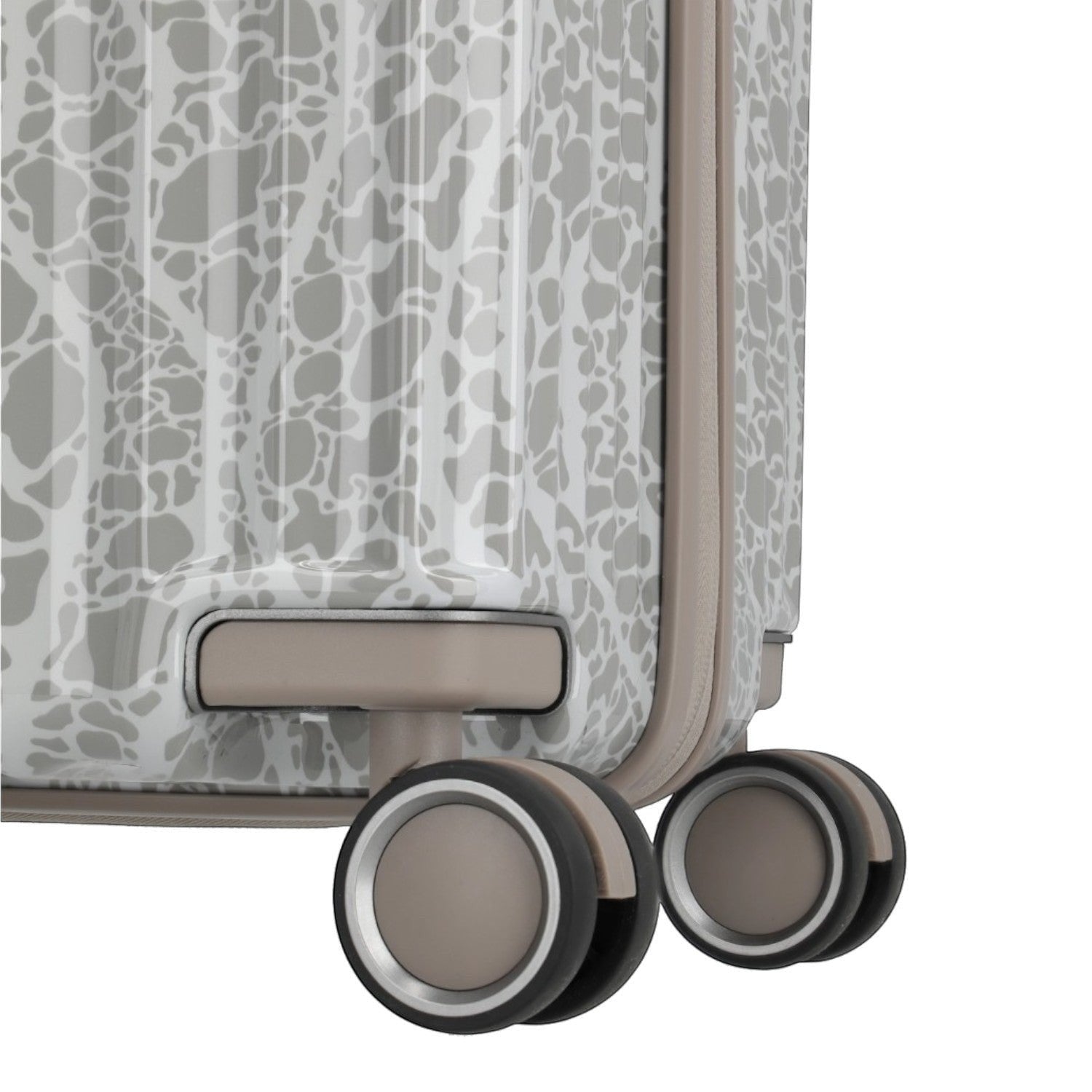 Lieblingstasche grey and white patterned hard-shell trolley luggage with spinner wheels.