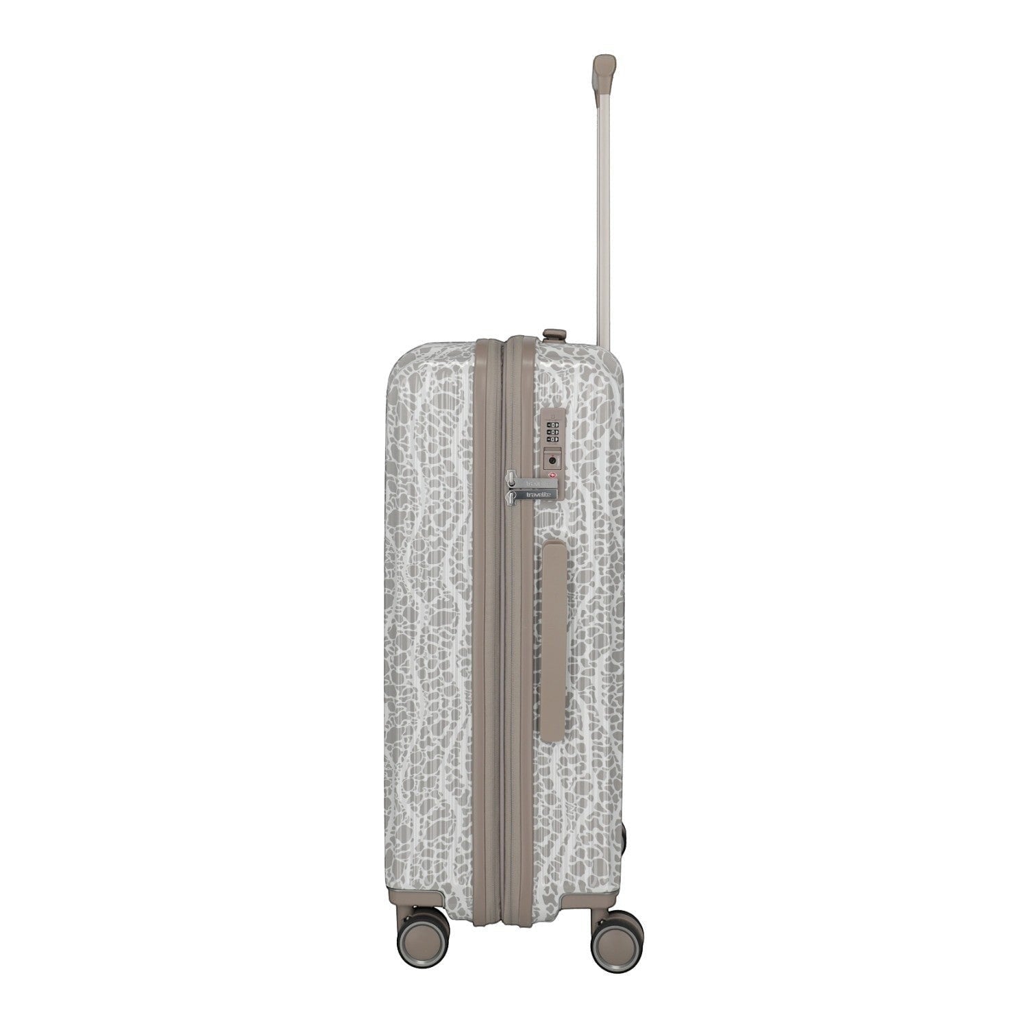 Lieblingstasche grey and white patterned trolley suitcase with TSA lock and extendable handle.