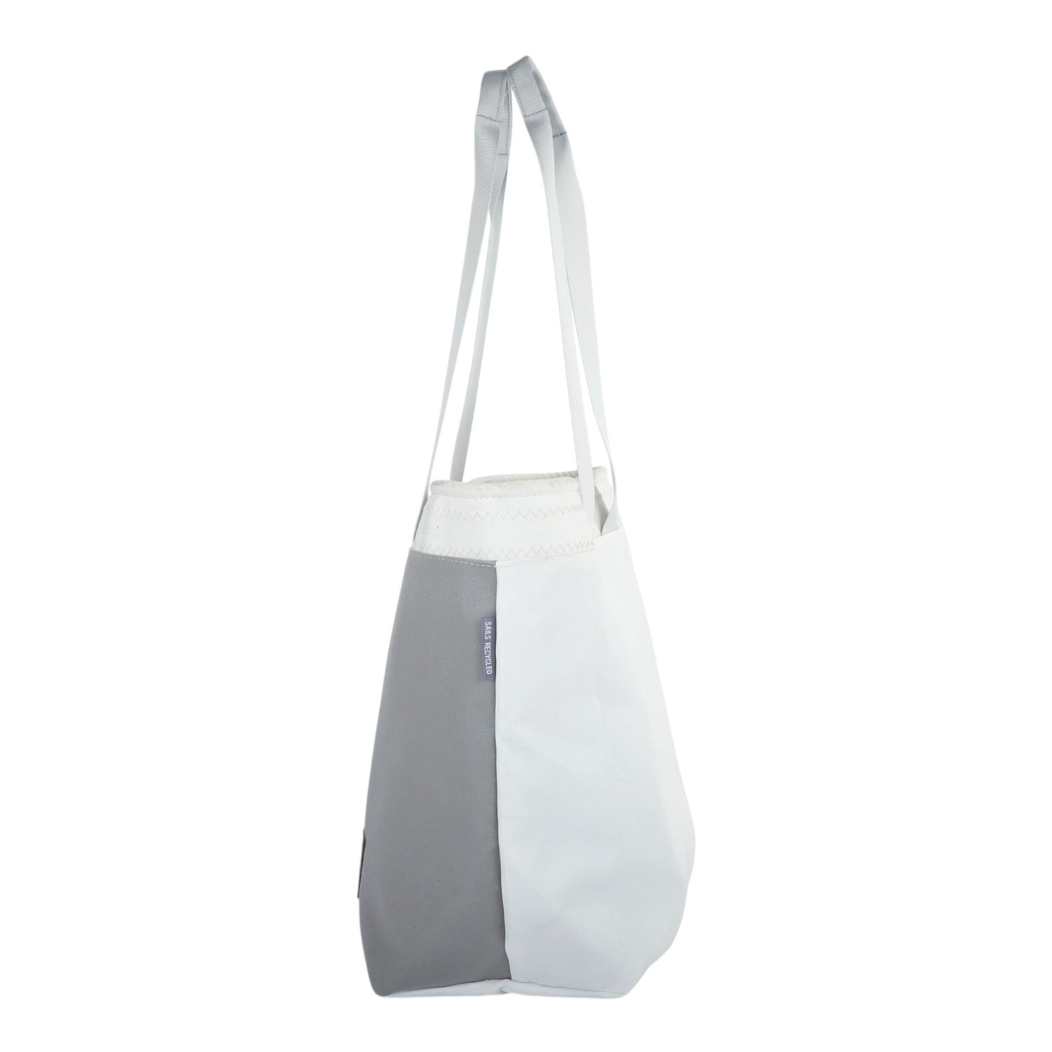 Lieblingstasche grey and white recycled sail tote bag with white handles.