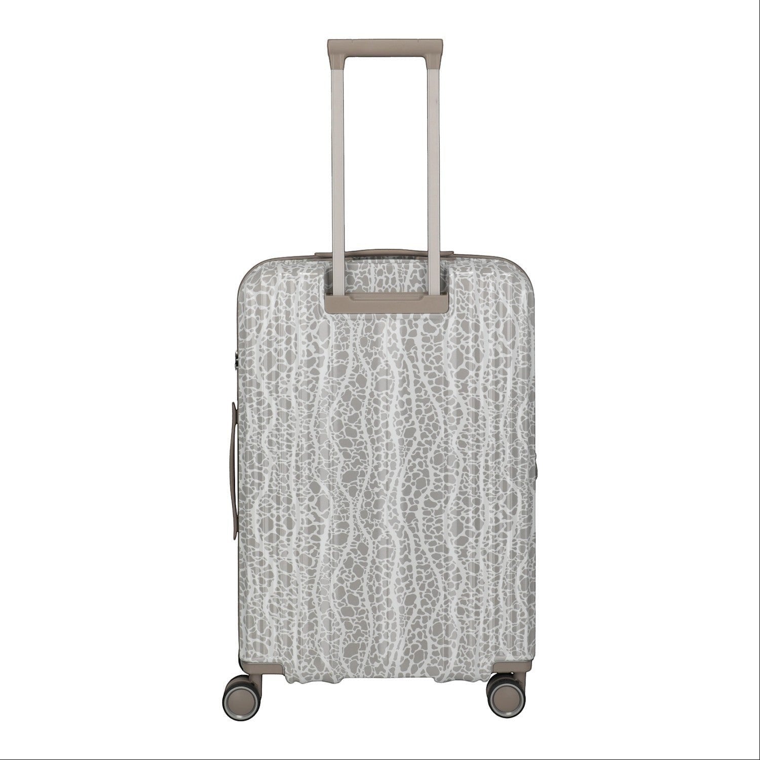 Lieblingstasche Lascana Edition 4W Trolley M suitcase with a grey and white abstract pattern and telescopic handle.