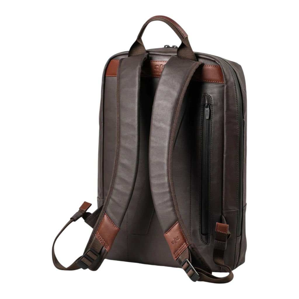 Lieblingstasche a/u by aunts & uncles Hamamatsu backpack in dark brown coated canvas with leather details and padded straps