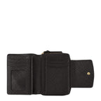Lieblingstasche Hanna RFID wallet in black pebbled leather with card slots and an ID window, open view