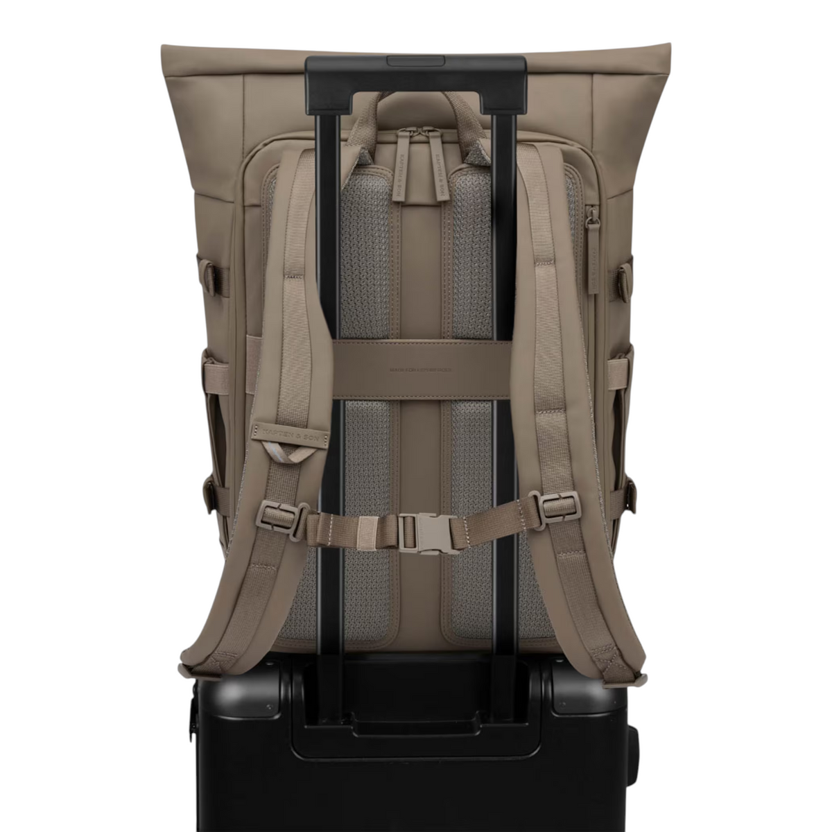 Lieblingstasche Helsinki Pro taupe backpack with padded straps and luggage trolley sleeve attachment