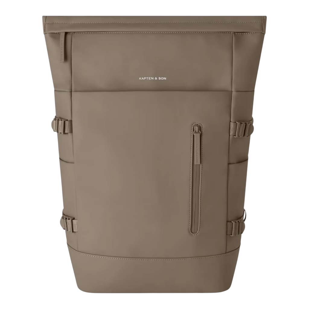Lieblingstasche Helsinki Pro taupe rolltop backpack with side compression straps and front zipper pocket