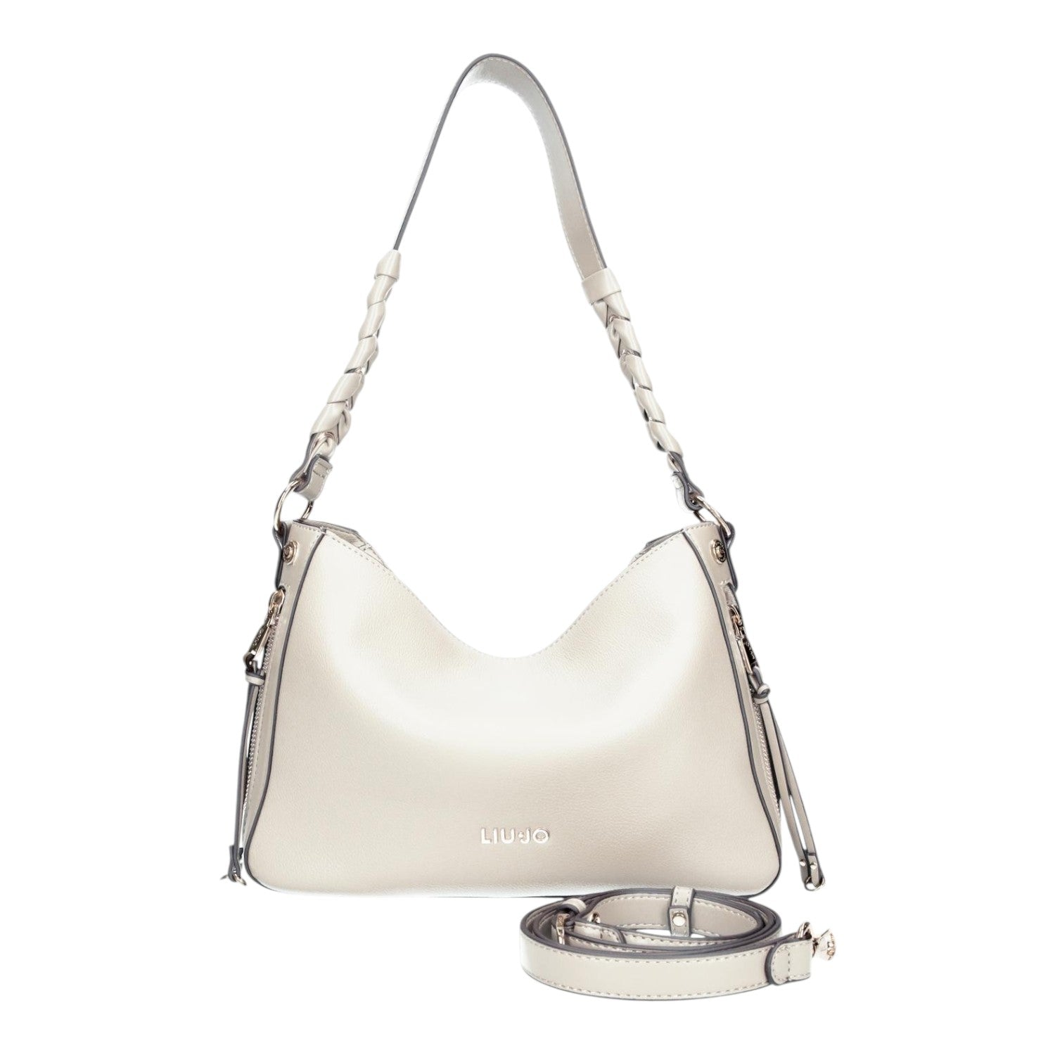 Lieblingstasche Hobo M beige shoulder bag with braided handle and detachable crossbody strap