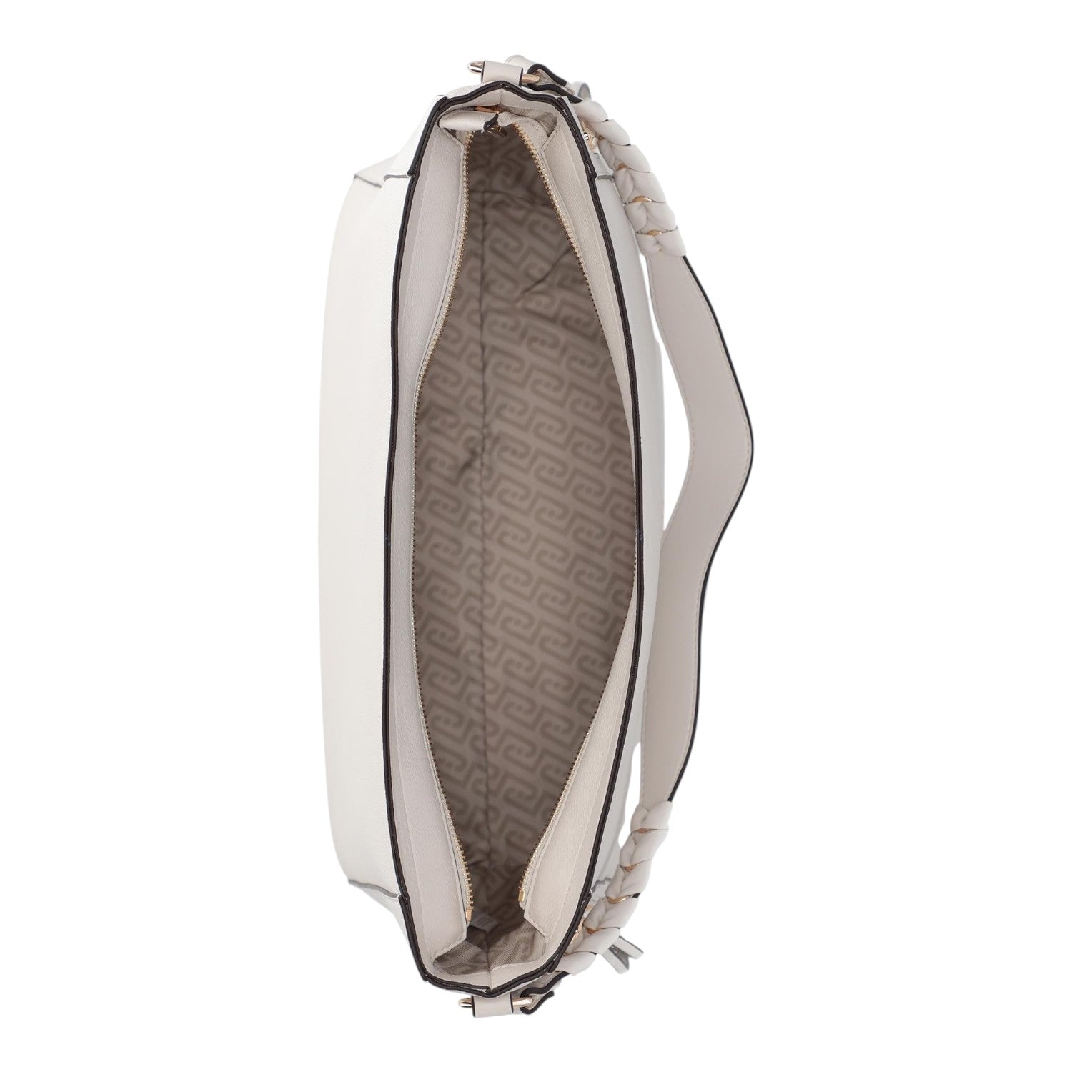 Lieblingstasche Hobo M white shoulder bag with braided handle and patterned interior lining
