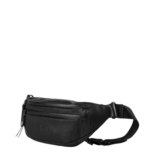 Lieblingstasche a/u by aunts & uncles Ichikawa black belt bag made of coated canvas with leather details.
