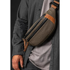 Lieblingstasche a/u by aunts & uncles Ichikawa belt bag in olive green coated canvas with brown leather details