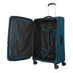 Lieblingstasche KICK OFF large expandable 4-wheel trolley suitcase in blue with open interior and packing straps