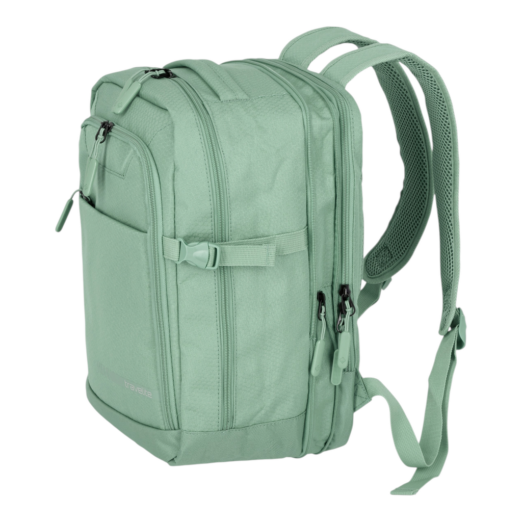 Lieblingstasche Kick Off Cabin Rucksack in sage green with multiple zippered compartments and padded shoulder straps.