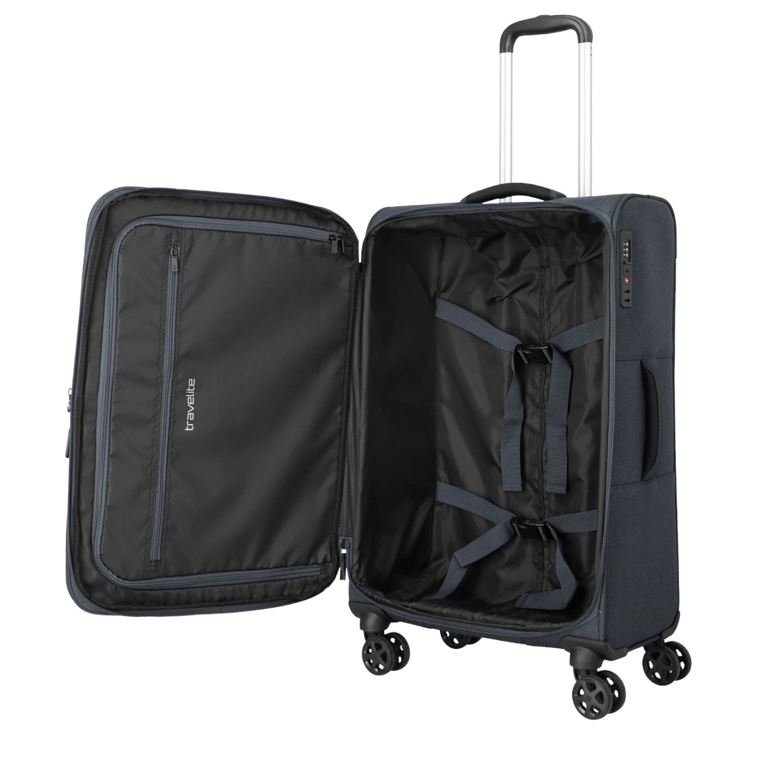 Lieblingstasche KICK OFF medium expandable trolley suitcase in dark grey with four wheels and open interior