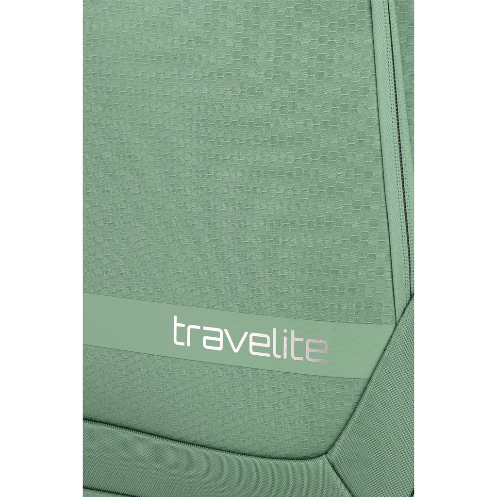 Lieblingstasche Kick Off Trolley 4w S in sage green with a textured honeycomb pattern and travelite logo detail