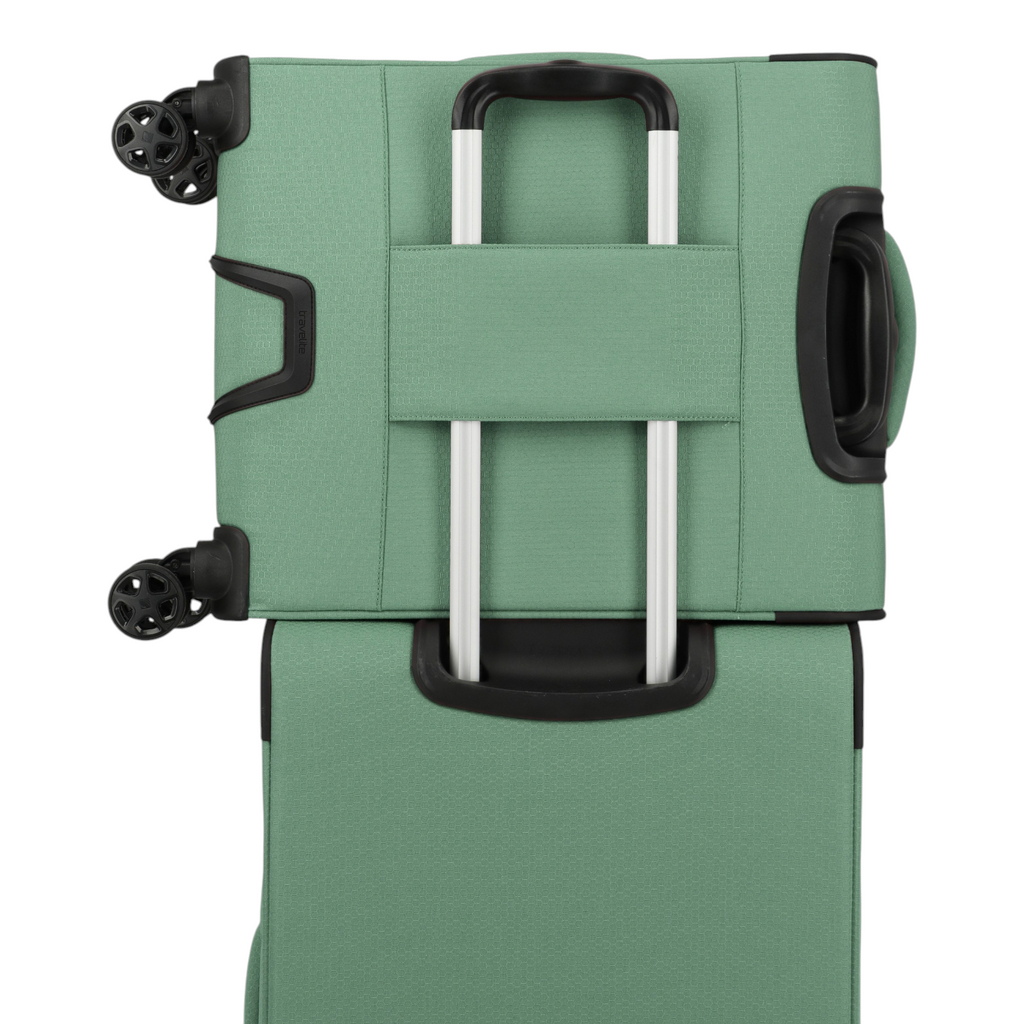 Lieblingstasche Kick Off Trolley 4w S in sage green featuring a telescopic handle and integrated luggage strap