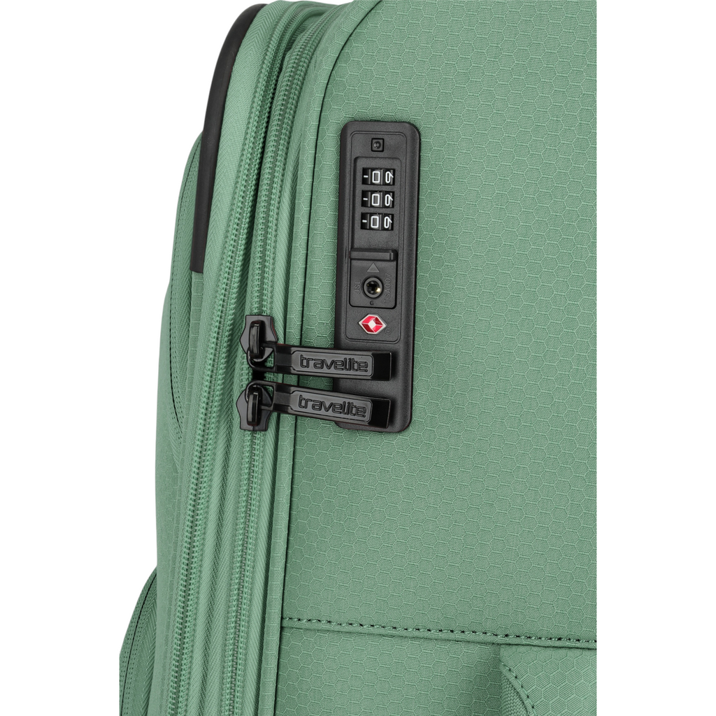 Lieblingstasche Kick Off trolley suitcase in sage green with a secure TSA combination lock and zipper pulls