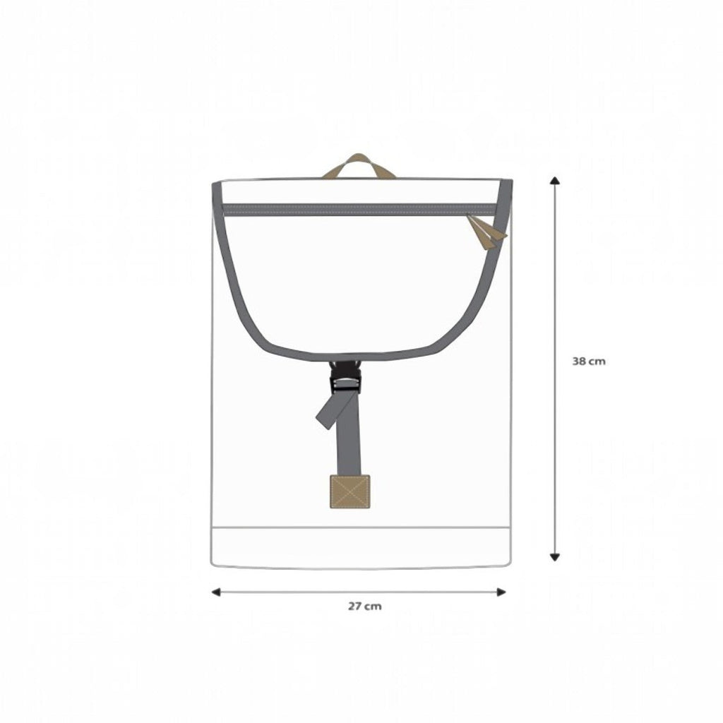 Lieblingstasche Landgang Mini backpack technical drawing showing dimensions of 38cm height and 27cm width