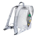 Lieblingstasche Landgang Mini backpack in white and grey with a side pocket holding a water bottle