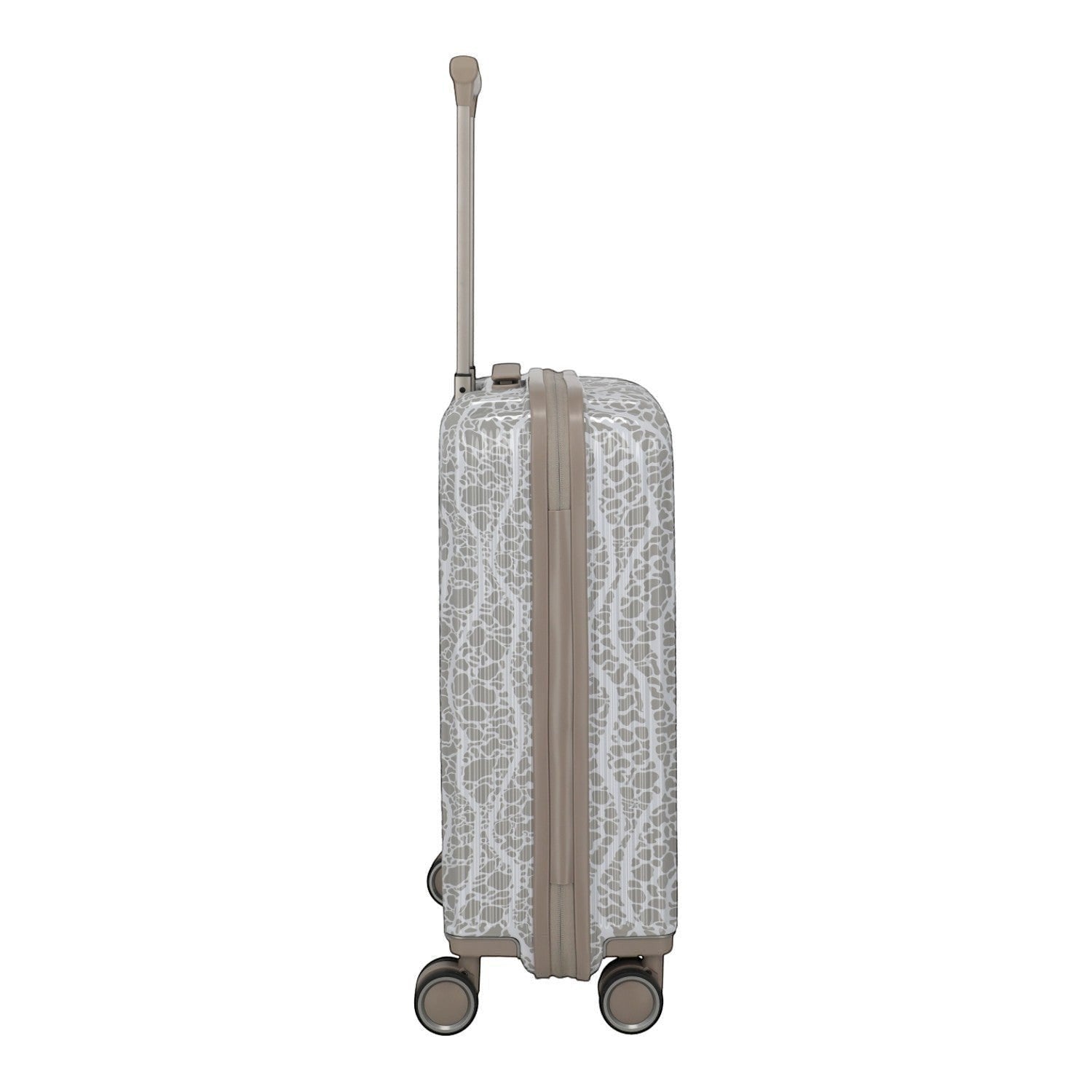 Lieblingstasche Lascana Edition 4W Trolley S, a small, patterned suitcase in beige and white with a retractable handle and four spinner wheels.