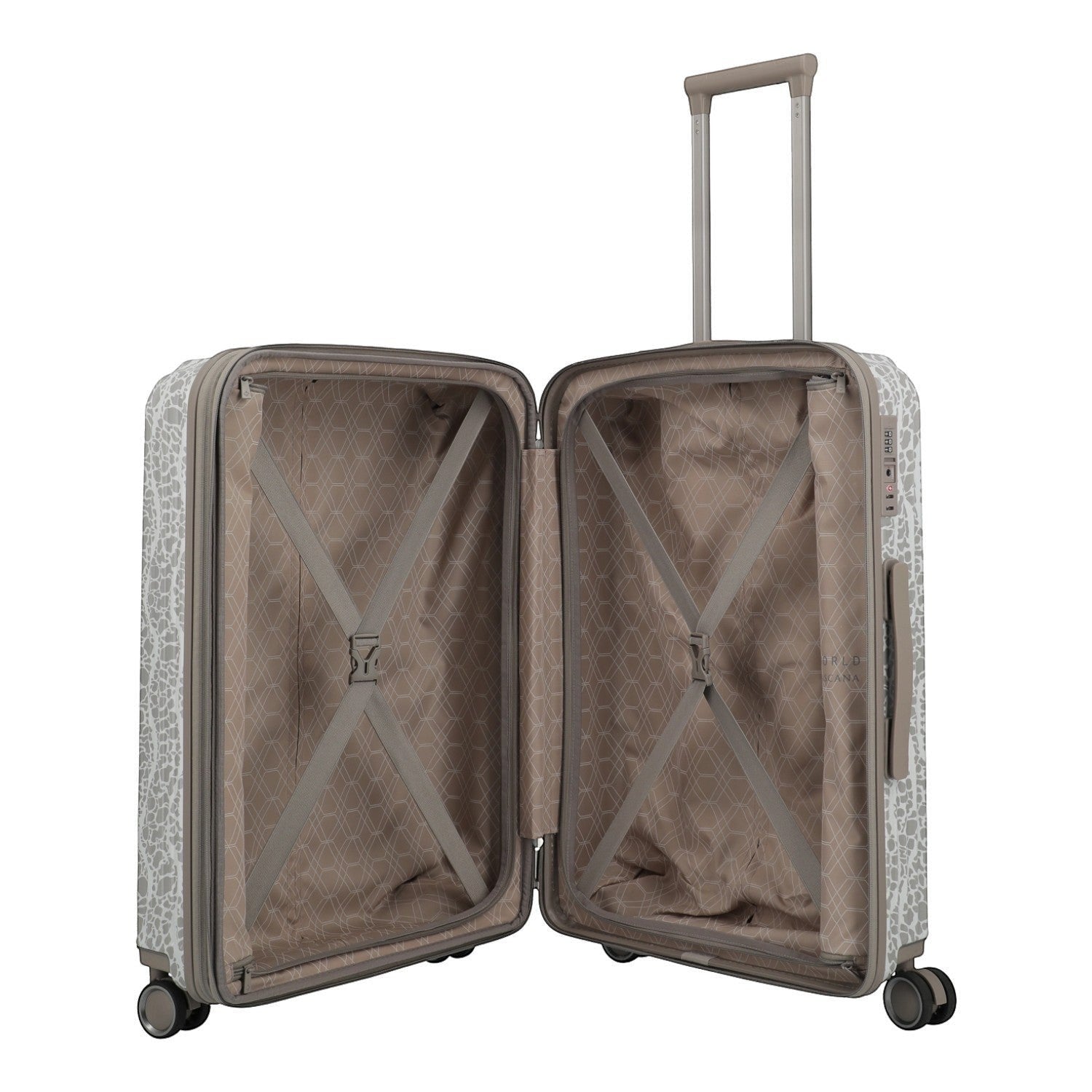 Lieblingstasche Lascana Edition 4W trolley M in white with a subtle grey pattern. Features a telescopic handle and interior straps.