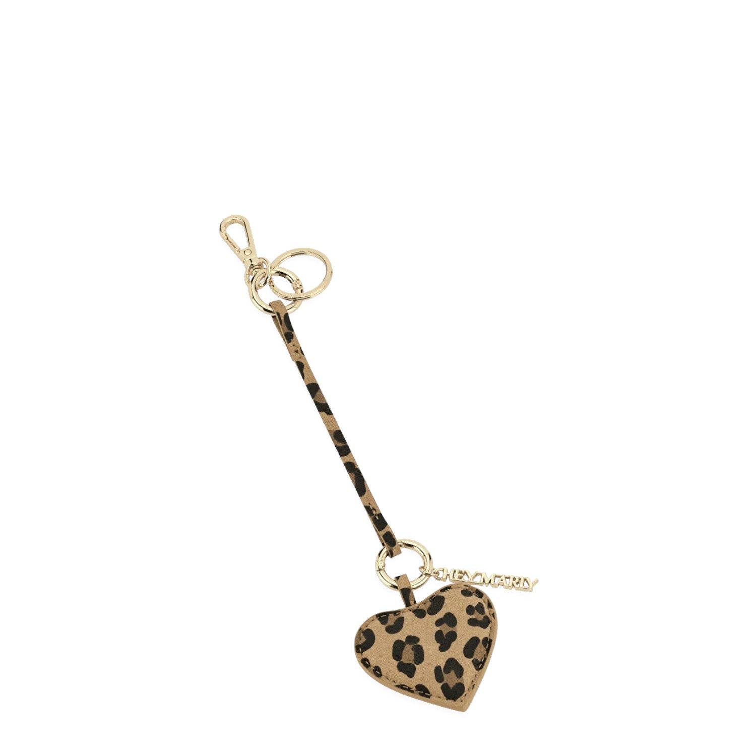Lieblingstasche heart charm with a brown and black leopard print pattern and gold-tone metal hardware