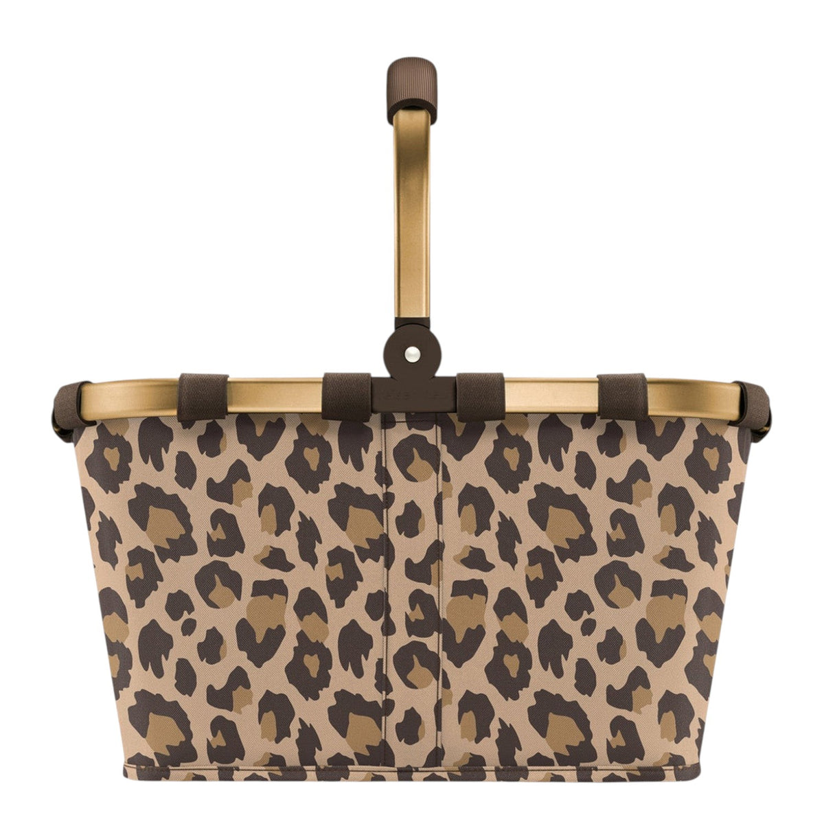 Lieblingstasche Carrybag shopping basket with a brown leopard print pattern and a sturdy gold aluminium handle