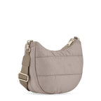 Lieblingstasche Lifetime Buddy S crescent-shaped taupe quilted nylon crossbody bag with gold-tone hardware
