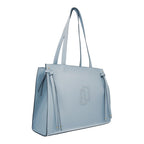 Lieblingstasche Tote L in light blue pebbled leather with side tie details and a decorative stitched logo