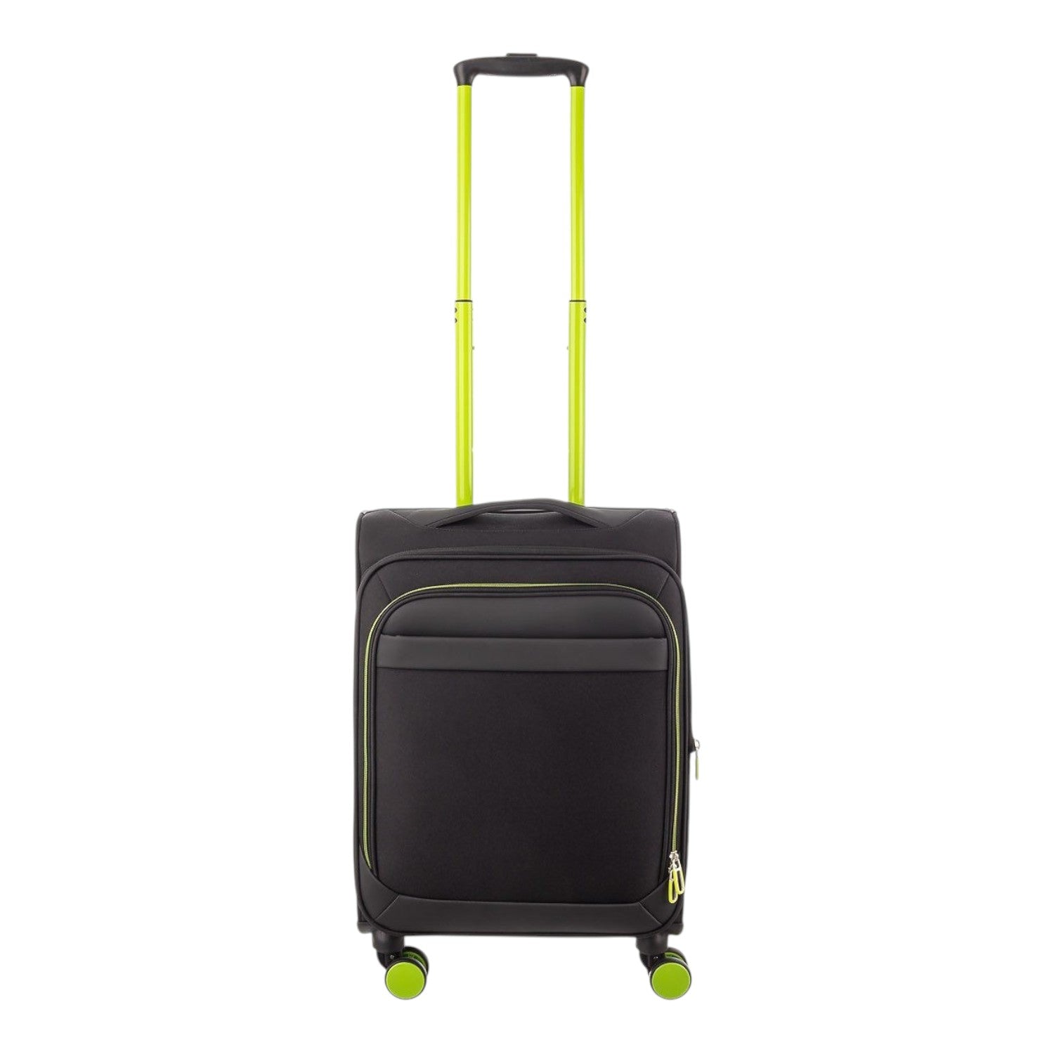 Lieblingstasche Lightstyler Cabin Spinner S in black with vibrant neon green telescopic handle and matching wheels