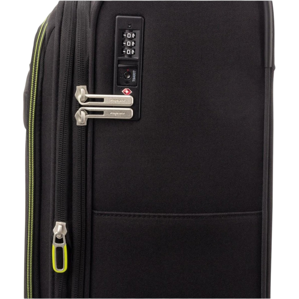 Lieblingstasche Lightstyler cabin spinner suitcase in black with lime green accents and integrated TSA lock