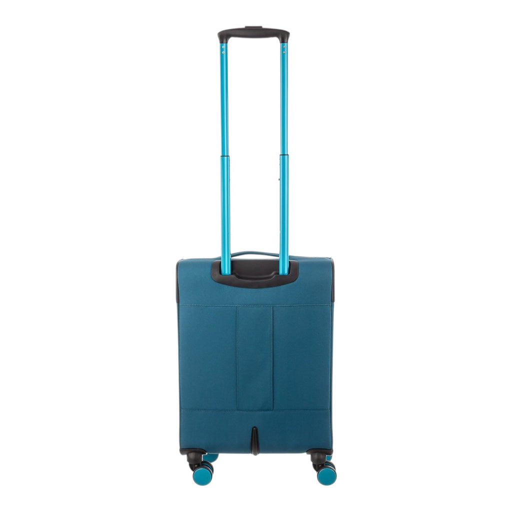 Lieblingstasche Lightstyler cabin spinner suitcase in teal with a matching blue telescopic handle and four wheels.