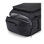Lieblingstasche Lisbon Duffle Backpack L in black with a partially open side compartment and durable zipper detail