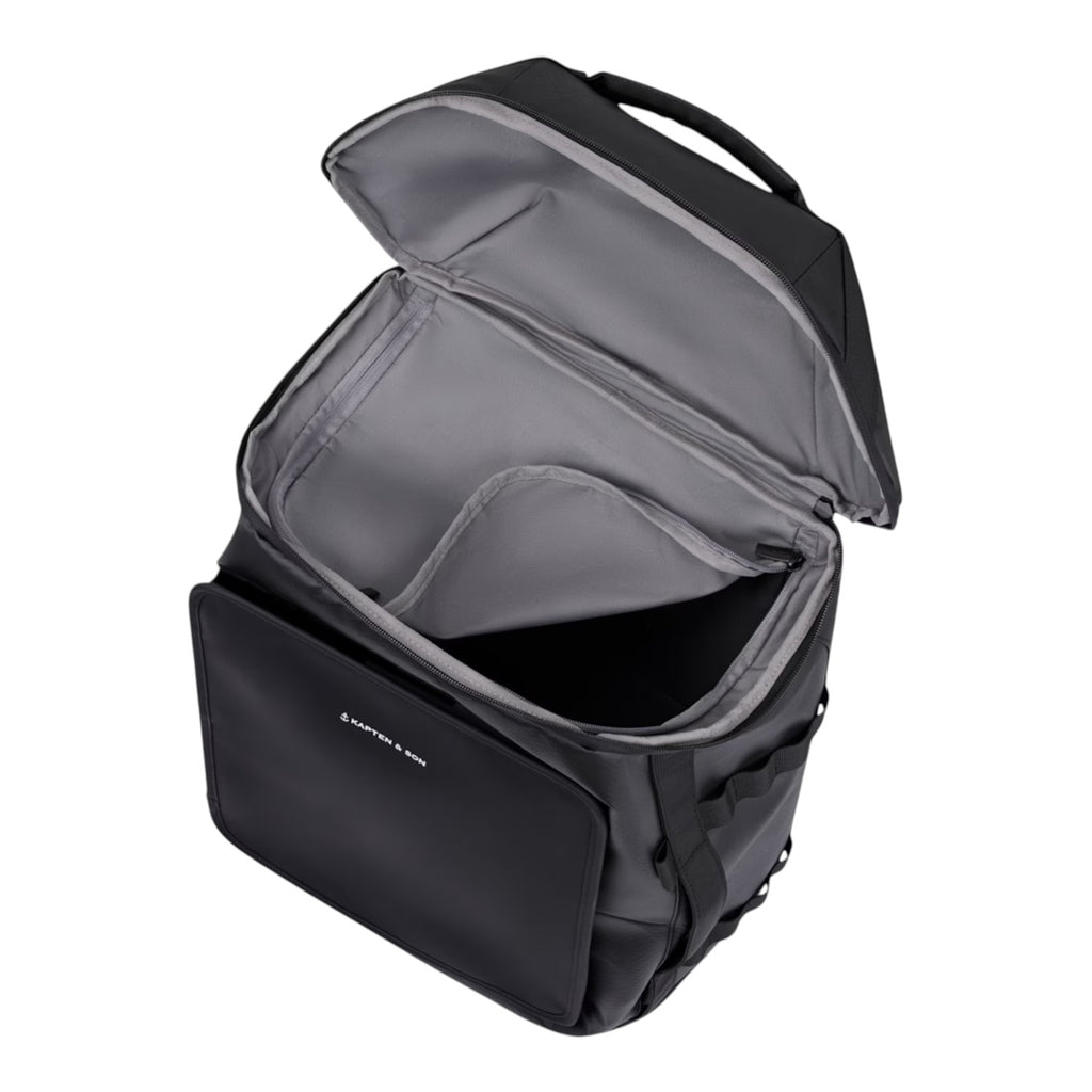 Lieblingstasche Lisbon Duffle Backpack L in black with a wide-opening main compartment and grey interior lining