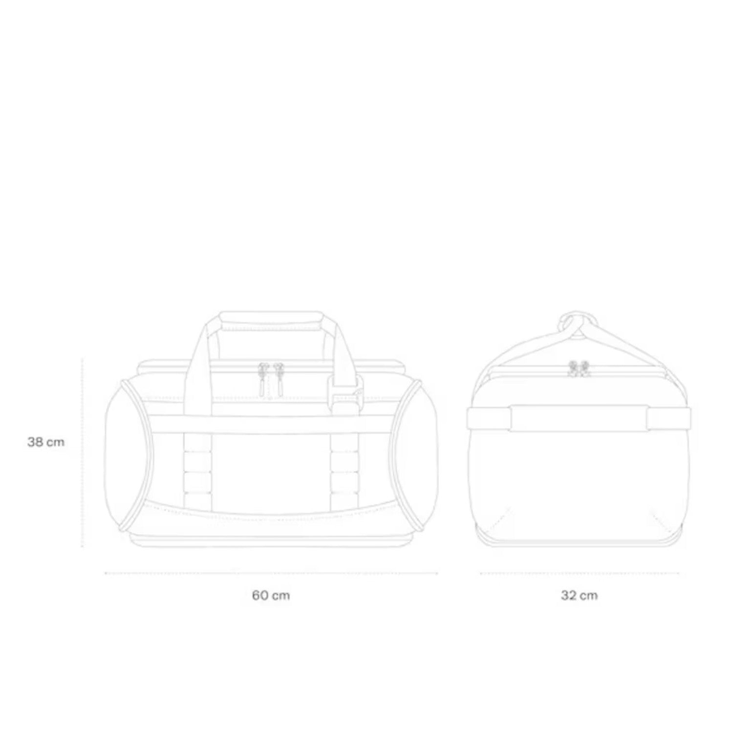 Lieblingstasche Lisbon Duffle Backpack L technical line drawing showing front and side dimensions in centimeters