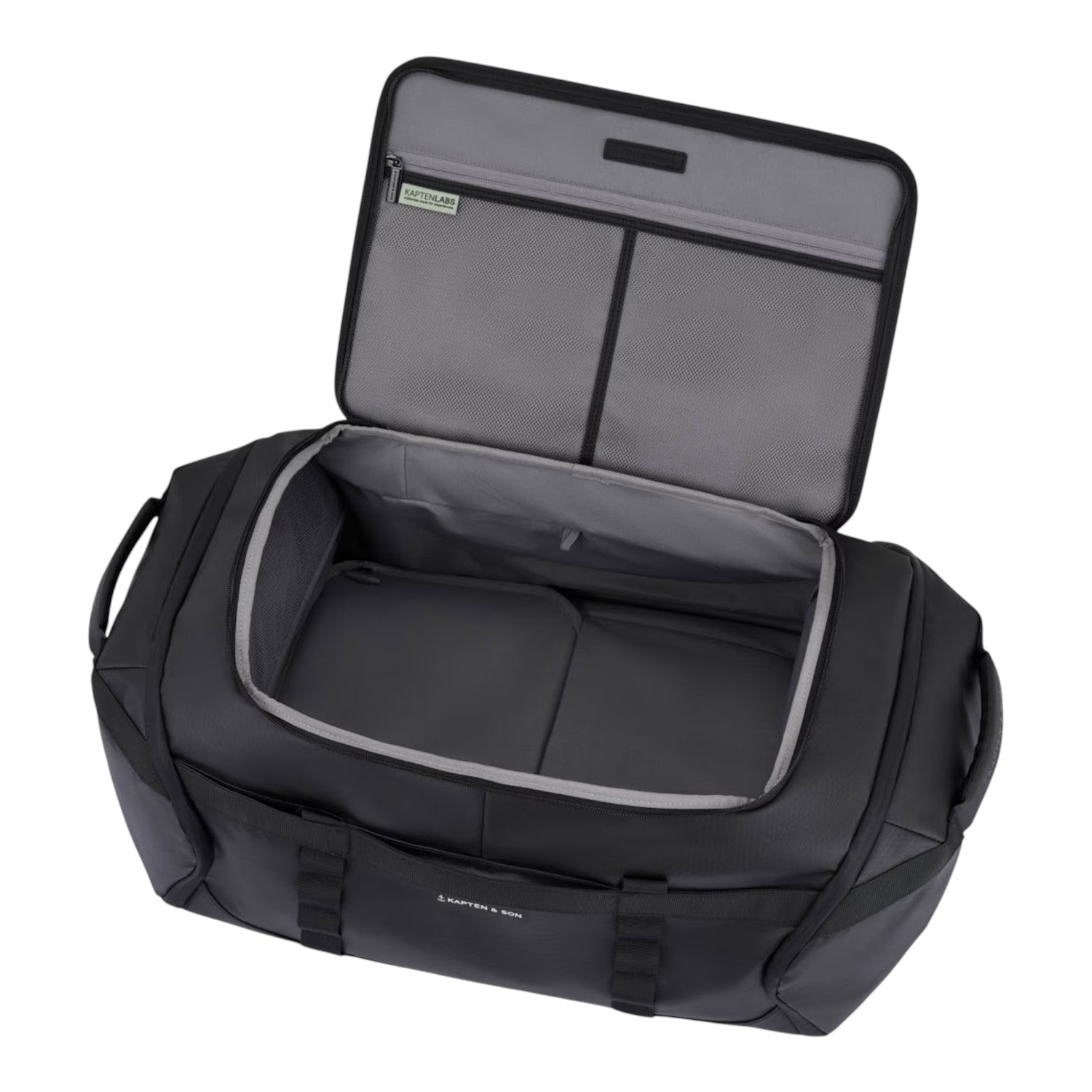 Lieblingstasche Lisbon Duffle Backpack L in black with an open main compartment and interior mesh storage pockets