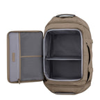 Lieblingstasche Lisbon Duffle Backpack M in beige with open main compartment, internal divider, and mesh pockets.