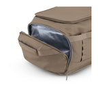 Lieblingstasche Lisbon Duffle Backpack M in taupe with a partially open side compartment and silver interior lining.