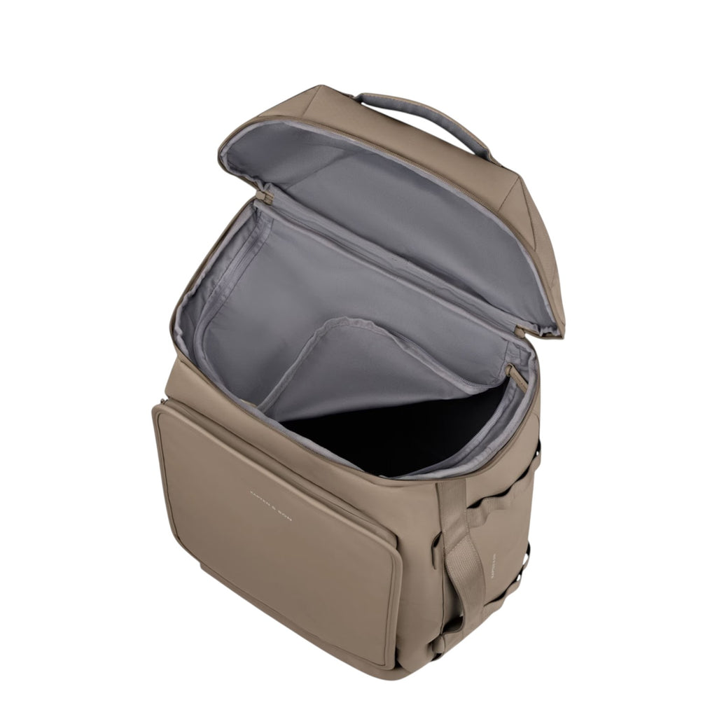 Lieblingstasche Lisbon Duffle Backpack M in taupe with an open main compartment and internal storage pockets