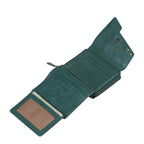 Lieblingstasche Lotta green leather wallet with RFID protection, open view showing card slots and ID window.