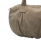 Lieblingstasche Lucy Shopper M bag in taupe suede leather with gathered detailing and a silver zipper closure