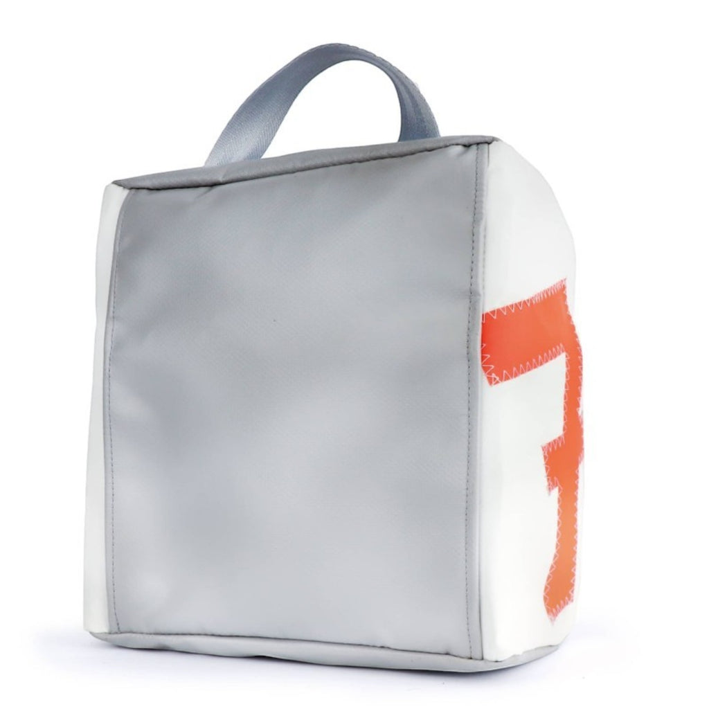 Lieblingstasche Matrose XL bag in grey and white with a prominent orange number seven detail and top carry handle