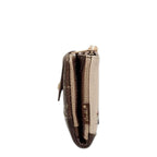Lieblingstasche metallic bronze wallet with side view showing zipper closure and textured finish