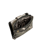 Lieblingstasche metallic green leather wallet with zipper closure and patterned interior lining