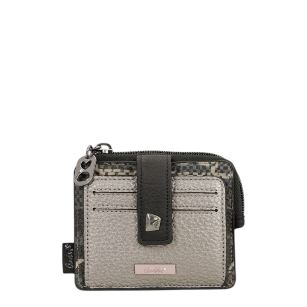 Lieblingstasche metallic silver and grey patterned small zip-around wallet with a snap button closure