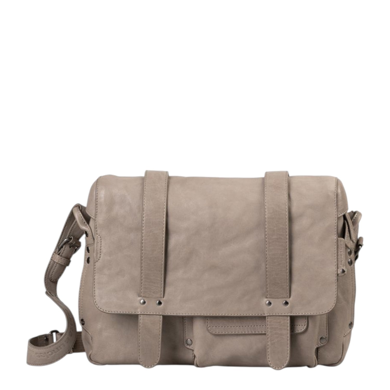 Lieblingstasche Miss Applepie taupe leather messenger bag with flap closure and adjustable shoulder strap