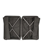 Lieblingstasche Mogens 4W Trolley L open, showing spacious black interior with cross straps and zippered compartments.