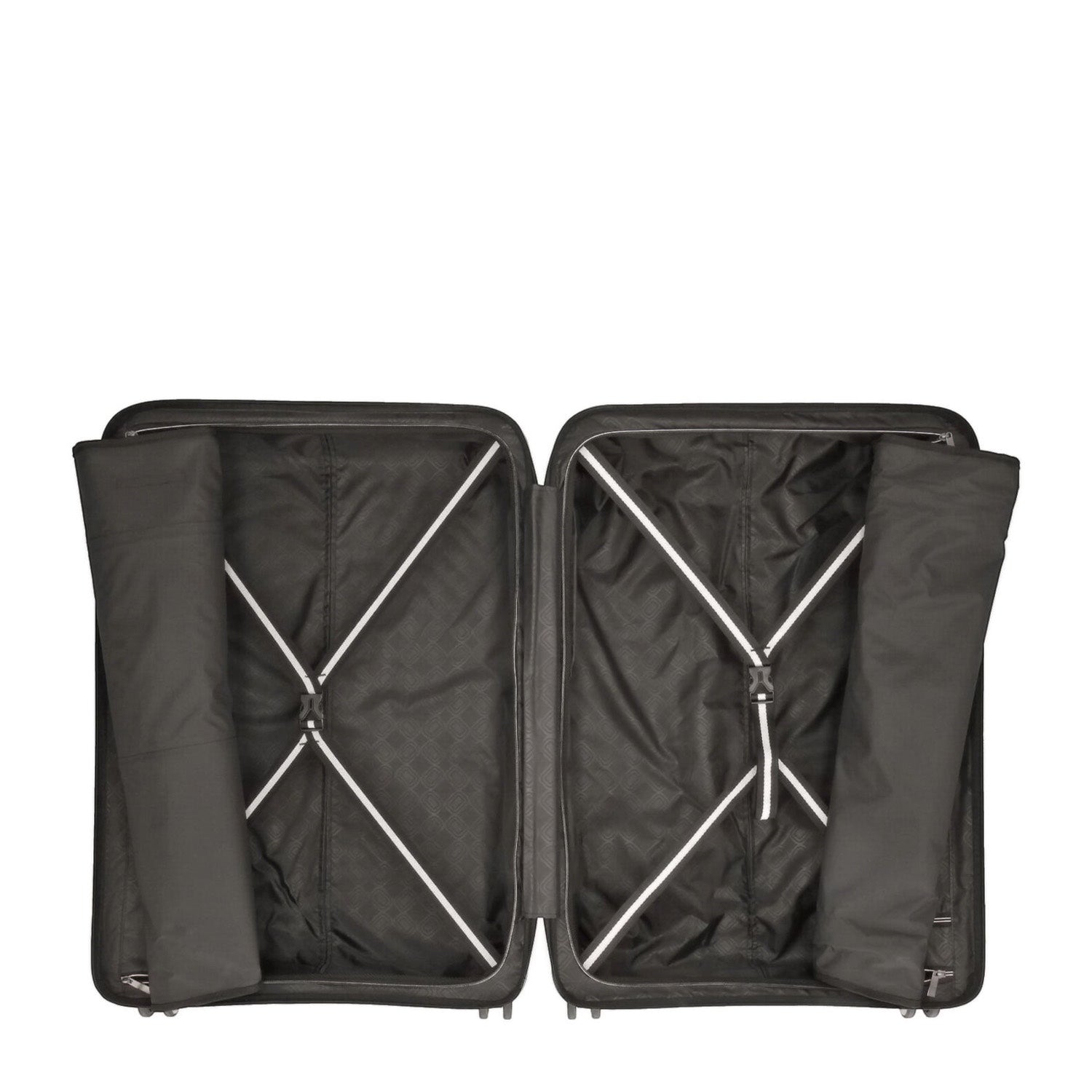 Lieblingstasche Mogens 4W Trolley L open, showing spacious black interior with cross straps and zippered compartments.