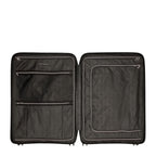 Lieblingstasche Mogens 4W Trolley L open, showing black interior with zippered compartments and straps.