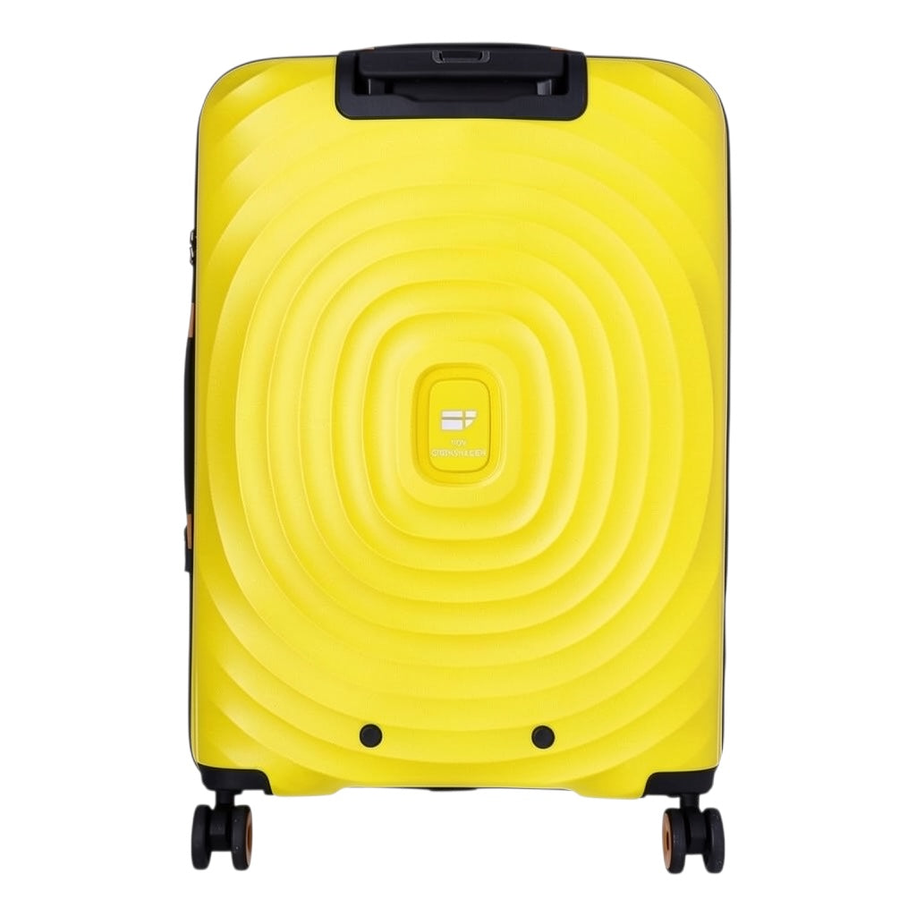 Lieblingstasche Mogens 4W Trolley M, yellow hard-shell suitcase with concentric circle pattern and TSA lock